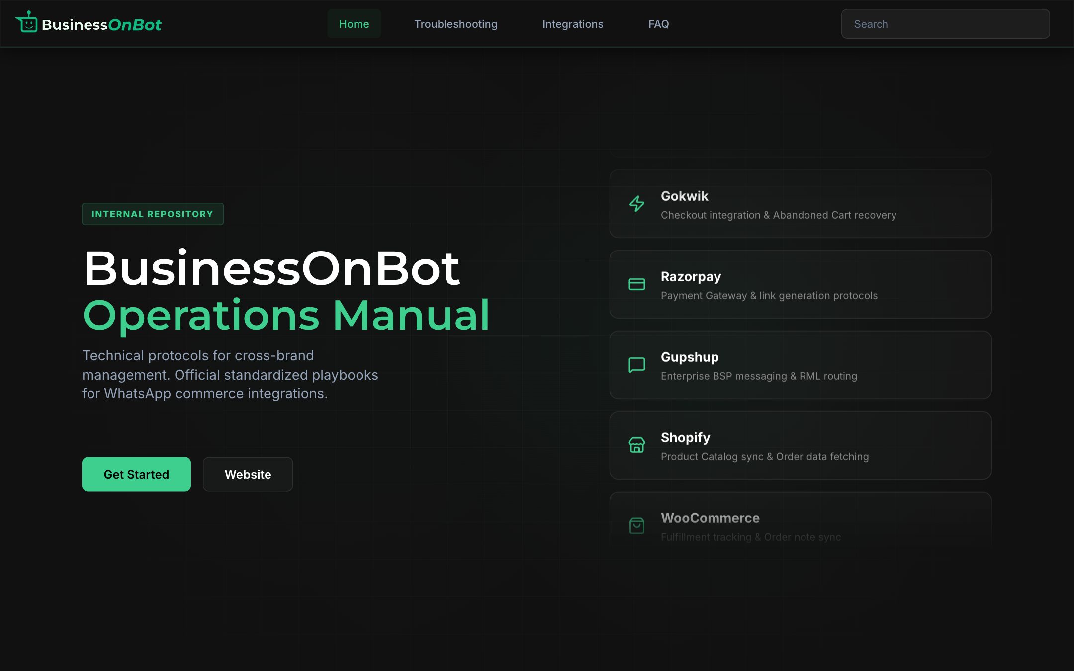 BoB Operations Manual home page, desktop